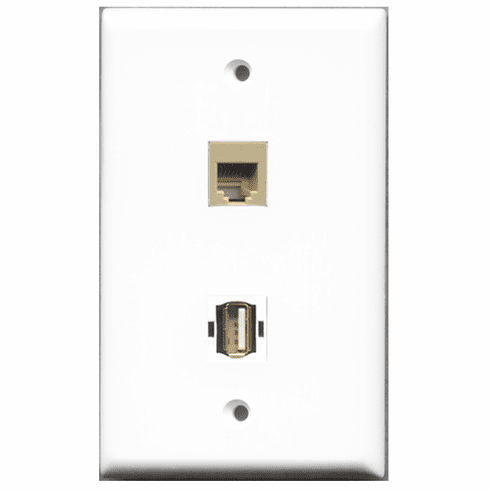 RiteAV - 1 Port USB A-A 1 Port Phone RJ11 RJ12 Beige  Wall Plate