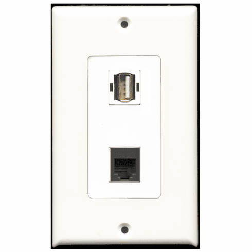 RiteAV - 1 Port USB A-A 1 Port Phone RJ11 RJ12 Black Decora Type Wall Plate