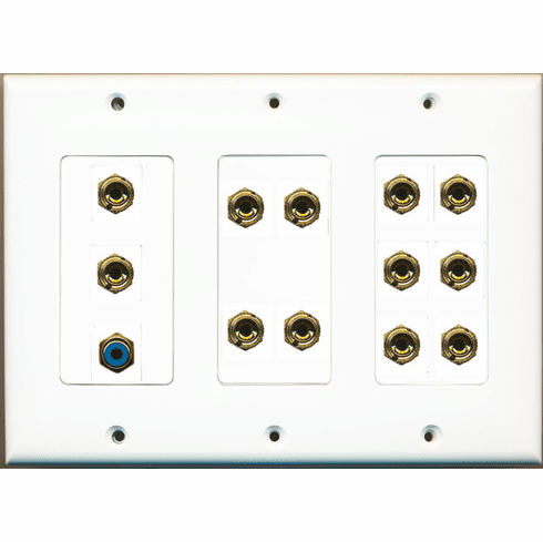 RiteAV 12 Banana (for 6 Speakers) and RCA Blue Subwoofer Port Wall Plate White