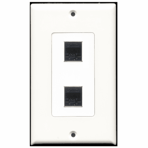 RiteAV - 2 Port Cat5e Ethernet Black  Wall Plate Decora White