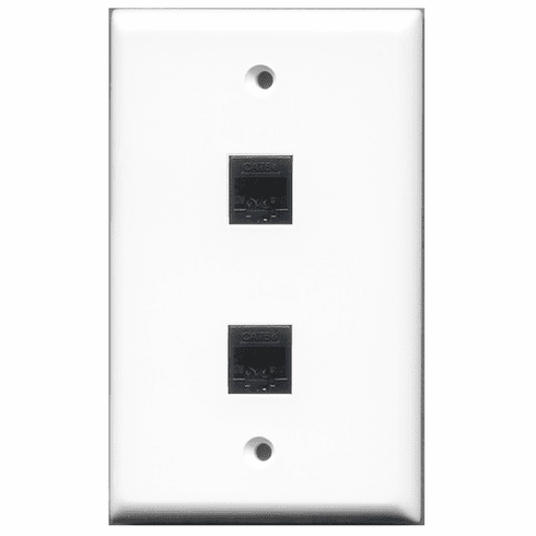 RiteAV - 2 Port Cat5e Ethernet Black  Wall Plate White