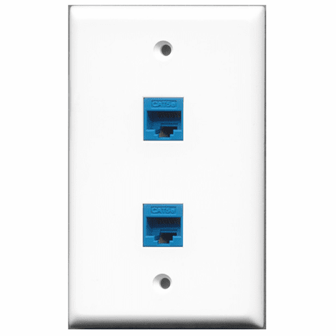 RiteAV - 2 Port Cat5e Ethernet Blue  Wall Plate White