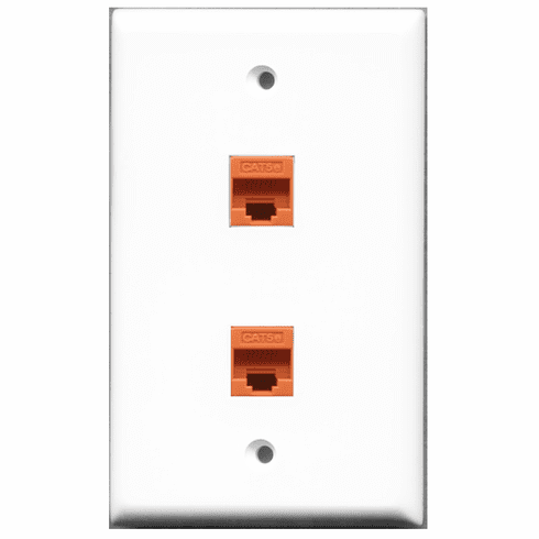 RiteAV - 2 Port Cat5e Ethernet Orange  Wall Plate White