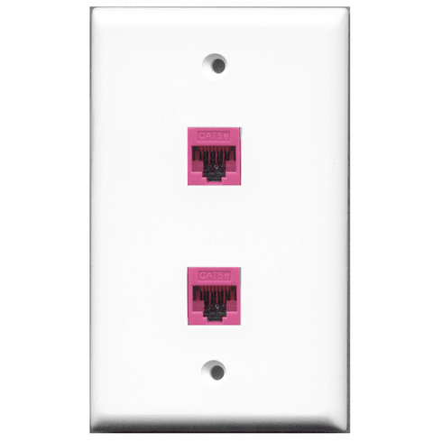 RiteAV - 2 Port Cat5e Ethernet Pink  Wall Plate White