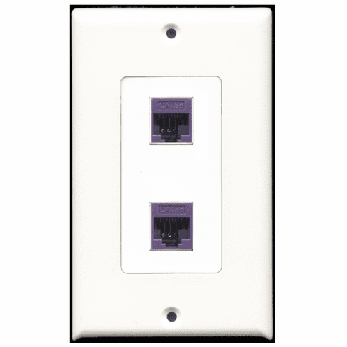 RiteAV - 2 Port Cat5e Ethernet Purple  Wall Plate Decora White