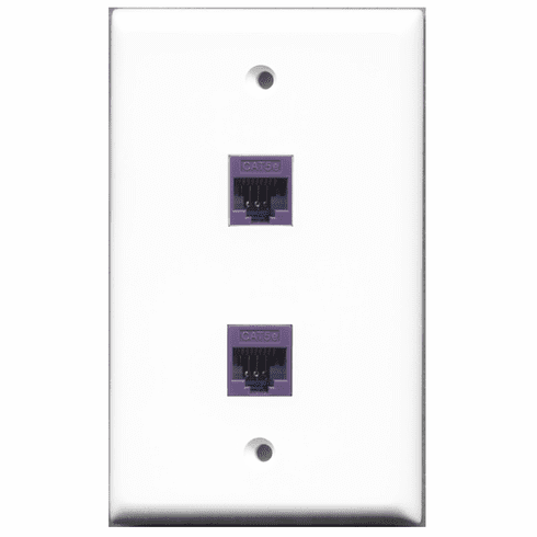 RiteAV - 2 Port Cat5e Ethernet Purple  Wall Plate White