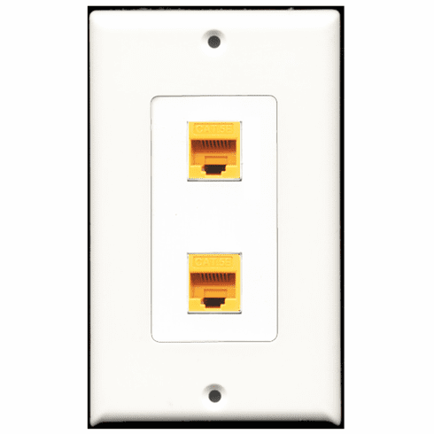 RiteAV - 2 Port Cat5e Ethernet Yellow  Wall Plate Decora White