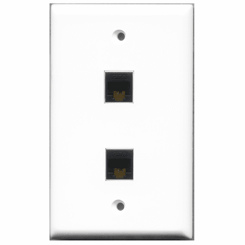 RiteAV - 2 Port Cat6 Black  Wall Plate White