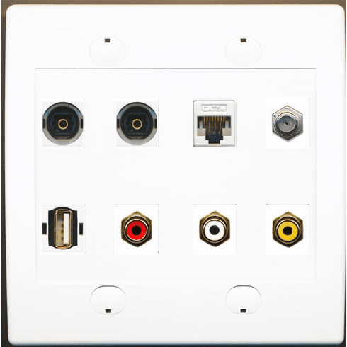 RiteAV 2 TOSLINK 1 CAT5E 1 COAX 1 USB-A-A 1 RCA RED-WHITE-YELLOW WALLPLATE WHITE