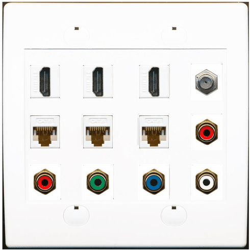 RiteAV 3 HDMI 3 Cat6 5 x RCA Component RGB Stereo Coax Cable TV Wall Plate White