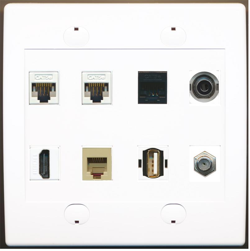 RiteAV 3 Port HDMI 1 Coax TV F-Type Cat6 Ethernet Toslink Optical Wall Plate Outlet Gray Gray