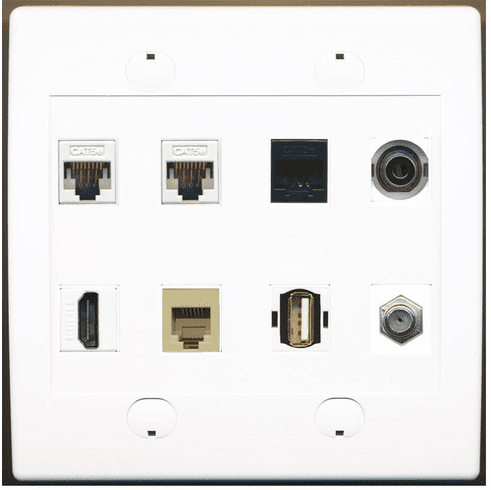RiteAV 3 Port Cat5e Ethernet 1 x HDMI Phone USB and Coax Cable TV Wall Plate