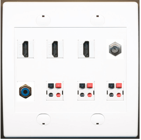 RiteAV 3 Port HDMI 1 x Coax 1 x RCA Subwoofer and 3 Speaker Jack Wallplate