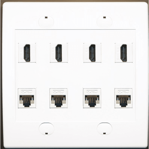 RiteAV 4 Hdmi and 4 Cat5e Wall Plate Flat Dual Gang White