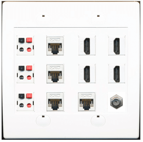 RiteAV 4 Port HDMI 4 Cat5e Ethernet 3 Speaker Jacks and Coax Cable TV Wall Plate