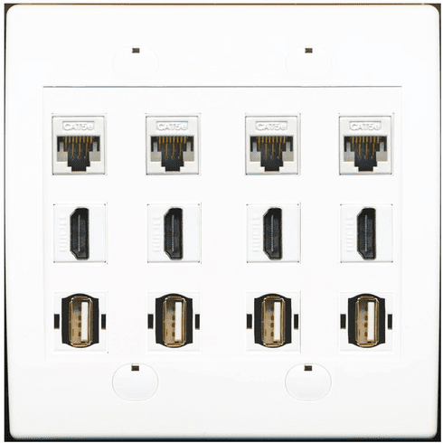 RiteAV 4 x CAT5E ETHERNET  4 x HDMI and 4 x USB-A-A Wall Plate Dual Gang White