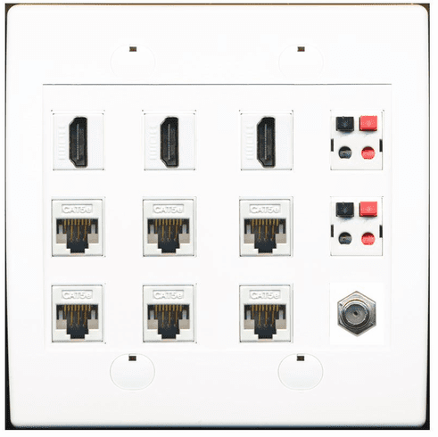 RiteAV 6 Cat5e Ethernet 3 HDMI 2 Speaker 1 Coax Wall Plate