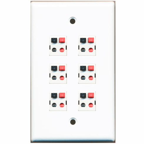 RiteAV 6 Port Speaker Jack Single Gang White Wall Plate for Home Theater
