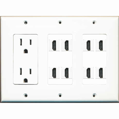 RiteAV 8 Hdmi + 15 Amp 125V Power Outlet Wall Plate 3 Gang White