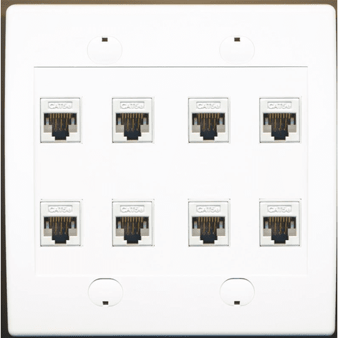 RiteAV 8 Port Flat White Dual 2 Gang Ethernet Cat5e RJ45 Network Wall Plate
