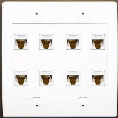 RiteAV 8 Port Flat White Dual 2 Gang Ethernet Cat6 RJ45 Network Wall Plate