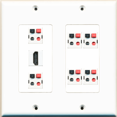 RiteAV Hdmi and 6 x Speaker Jack Dual 2 Gang Wall Plate White