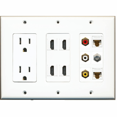 RiteAV Power 4 HDMI 3-RCA Composite Cat6 Ethernet Coax TV Wall Plate