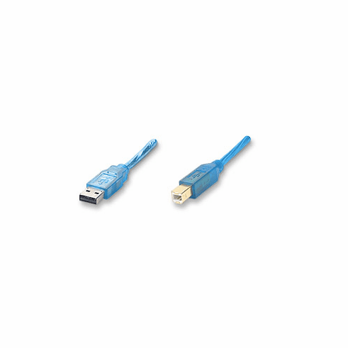USB Cable A to B, Translucent Blue 10 ft