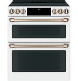 CHS950P4MW2 Cafe 30" Slide-In Front Control Convection Double Oven Induction Range - Matte White with Brushed Bronze Handles and Knobs