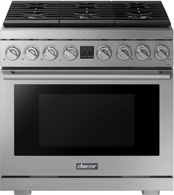 DOP36P86GLS Dacor 36" Transitional Series Gas Range with 6 Burners Natural Gas Silver