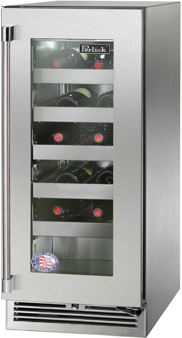 HP15WS43R Perlick 15" Signature Series Undercounter Wine Reserve with Stainless Steel Glass Door
