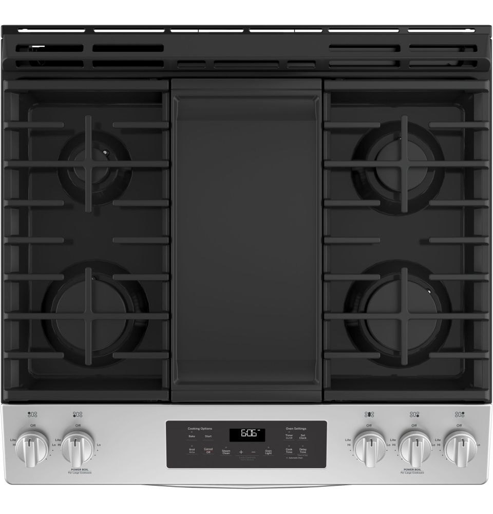 JGSS66SELSS GE 30" SlideIn Front Control Gas Range with Steam Clean