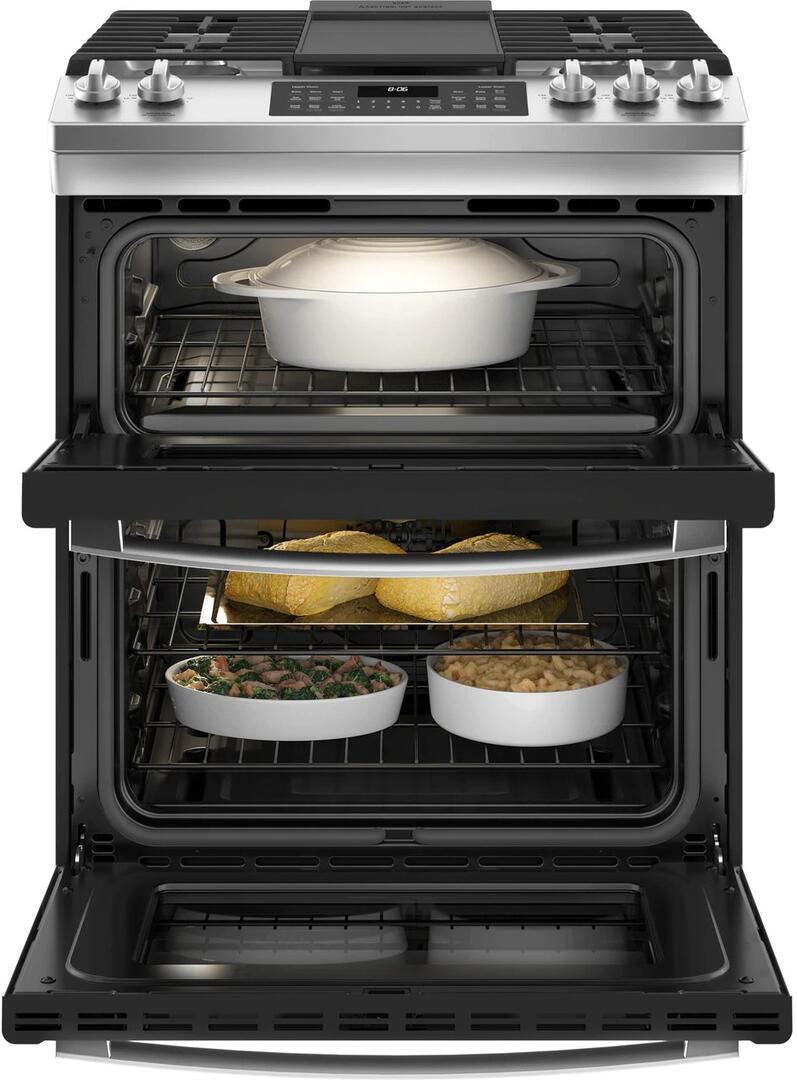 JGSS86SPSS GE 30" Slide In Gas Range with Double Oven Stainless Steel