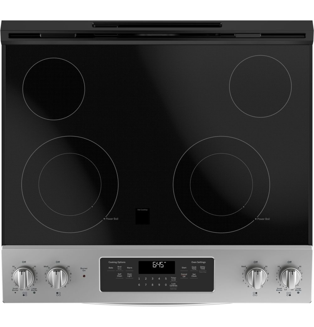 JS645SLSS GE 30" SlideIn Front Control Electric Range with Power Boil