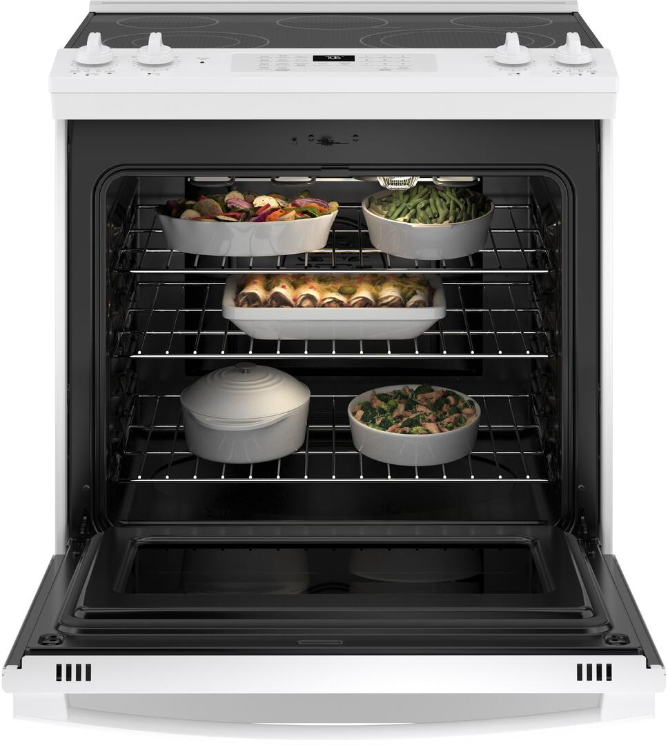 JS760DPWW GE 30" Slide In Electric Convection Range with No Preheat
