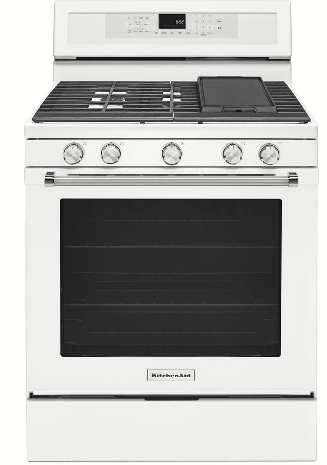 KFGG500EWH KitchenAid 5.8 Cu. Ft. 30" Gas 5 Burner Convection Range White