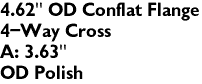 4.62" OD Conflat Flange
4-Way Cross
A: 3.63"
OD Polish