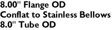 8.00" Flange OD	
Conflat to Stainless Bellows	

8.0" Tube OD
