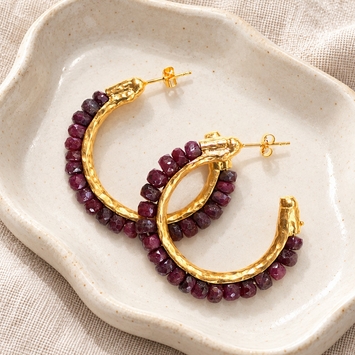 Avindy Gemstone and Vermeil Hoop Earrings in Ruby