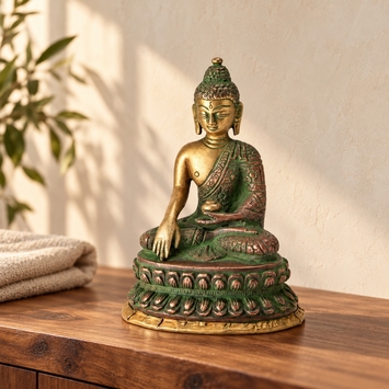 Copper Medicine Buddha Statue, 5.75" H