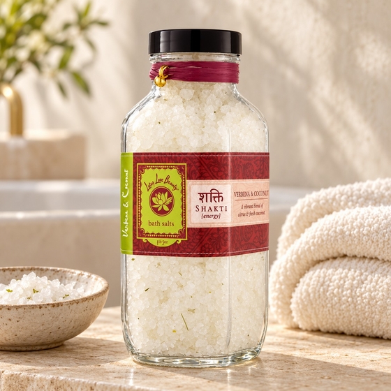 Lotus Love Beauty Bath Salts in Glass Bottle ( Shakti (Verbena & Coconut) )