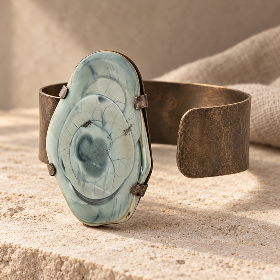 Roost Ocean Jasper Brass Cuff, 2 5/16" x 1 1/2" Stone