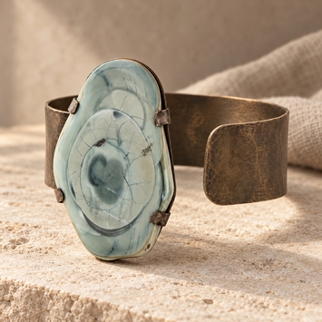 Roost Ocean Jasper Brass Cuff, 2 5/16" x 1 1/2" Stone