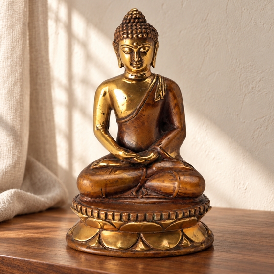 Bronze Seated Buddha Statue, 5.5" H