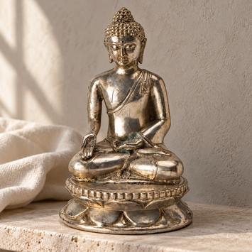 Silver Seated Buddha Statue, 5.5" H