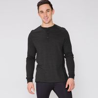◆2000Archives◆ AB HENLEY NECK TOP (BLACK) Black Pima Tall Short Sleeve Curved Hem Henley - Buck Mason