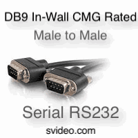 50ft Serial RS232 DB9 Cable with Low Profile Connectors Male to Male - In-Wall CMG-Rated