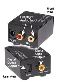 Analog (2 RCA) Audio to Digital Coax or Optical Toslink Converter