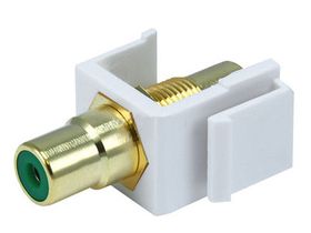 Wallplate -  Keystone Jack - RCA with Green Center, Gold Plated, White