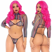 3 PC Fishnet Bikini G-String & Crop Top, One Size, Multicolor, Leg Avenue Lingerie